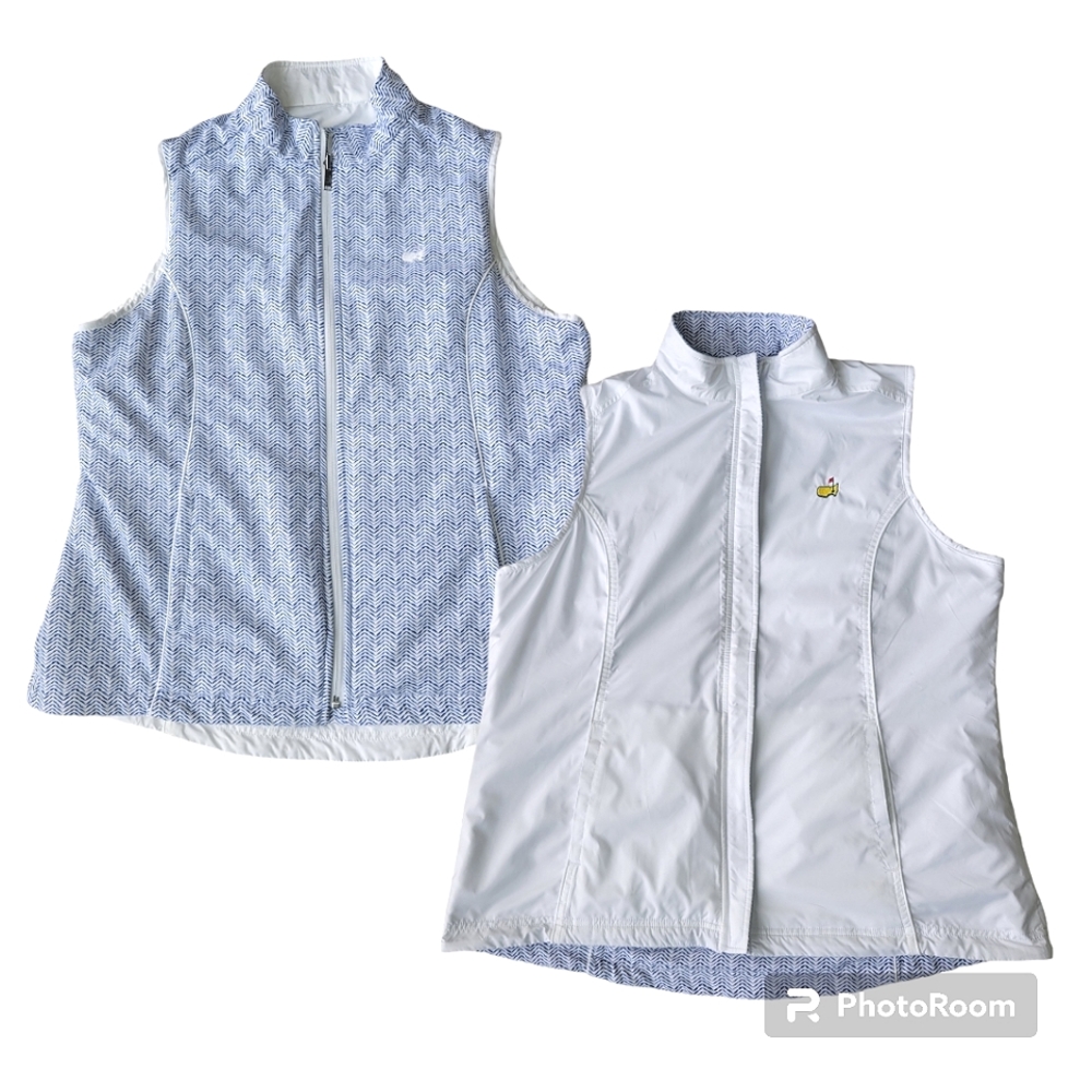 Women's White and Blue Patterned Vest
